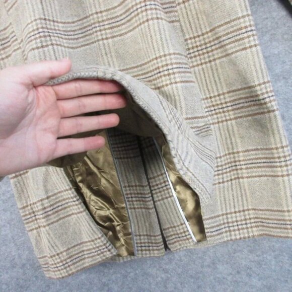 DKNY Women's Plaid Wool-Blend Pea Coat Academia Collar Outwear Jacket Tan M 1198 - Picture 9 of 14